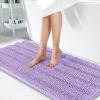 imageOLANLY Thick Bathroom Rugs 30x20 Extra Soft Absorbent Chenille Striped Bath Rugs Rubber Backing Machine Wash Dry Bath Mats for Bathroom Floor Tub and Shower Home Decor Accessories GreyLavender