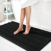imageOLANLY Thick Bathroom Rugs 30x20 Extra Soft Absorbent Chenille Striped Bath Rugs Rubber Backing Machine Wash Dry Bath Mats for Bathroom Floor Tub and Shower Home Decor Accessories GreyBlack