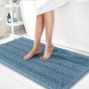 imageOLANLY Thick Bathroom Rugs 30x20 Extra Soft Absorbent Chenille Striped Bath Rugs Rubber Backing Machine Wash Dry Bath Mats for Bathroom Floor Tub and Shower Home Decor Accessories GreyAiry Blue