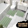 imageOLANLY Thick Bathroom Rugs 30x20 Extra Soft Absorbent Chenille Striped Bath Rugs Rubber Backing Machine Wash Dry Bath Mats for Bathroom Floor Tub and Shower Home Decor Accessories GreySage Green