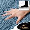 imageOLANLY Thick Bathroom Rugs 30x20 Extra Soft Absorbent Chenille Striped Bath Rugs Rubber Backing Machine Wash Dry Bath Mats for Bathroom Floor Tub and Shower Home Decor Accessories GreyAiry Blue