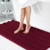 imageOLANLY Thick Bathroom Rugs 30x20 Extra Soft Absorbent Chenille Striped Bath Rugs Rubber Backing Machine Wash Dry Bath Mats for Bathroom Floor Tub and Shower Home Decor Accessories GreyBurgundy