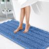 imageOLANLY Thick Bathroom Rugs 30x20 Extra Soft Absorbent Chenille Striped Bath Rugs Rubber Backing Machine Wash Dry Bath Mats for Bathroom Floor Tub and Shower Home Decor Accessories GreyCornflower Blue