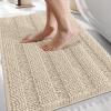 imageOLANLY Thick Bathroom Rugs 30x20 Extra Soft Absorbent Chenille Striped Bath Rugs Rubber Backing Machine Wash Dry Bath Mats for Bathroom Floor Tub and Shower Home Decor Accessories GreySand