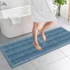 imageOLANLY Thick Bathroom Rugs 30x20 Extra Soft Absorbent Chenille Striped Bath Rugs Rubber Backing Machine Wash Dry Bath Mats for Bathroom Floor Tub and Shower Home Decor Accessories GreyAiry Blue