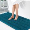 imageOLANLY Thick Bathroom Rugs 30x20 Extra Soft Absorbent Chenille Striped Bath Rugs Rubber Backing Machine Wash Dry Bath Mats for Bathroom Floor Tub and Shower Home Decor Accessories GreyPeacock Blue