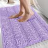 imageOLANLY Thick Bathroom Rugs 30x20 Extra Soft Absorbent Chenille Striped Bath Rugs Rubber Backing Machine Wash Dry Bath Mats for Bathroom Floor Tub and Shower Home Decor Accessories GreyLavender