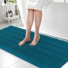 imageOLANLY Thick Bathroom Rugs 30x20 Extra Soft Absorbent Chenille Striped Bath Rugs Rubber Backing Machine Wash Dry Bath Mats for Bathroom Floor Tub and Shower Home Decor Accessories GreyPeacock Blue