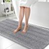 imageOLANLY Thick Bathroom Rugs 30x20 Extra Soft Absorbent Chenille Striped Bath Rugs Rubber Backing Machine Wash Dry Bath Mats for Bathroom Floor Tub and Shower Home Decor Accessories GreyGrey