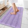 imageOLANLY Thick Bathroom Rugs 30x20 Extra Soft Absorbent Chenille Striped Bath Rugs Rubber Backing Machine Wash Dry Bath Mats for Bathroom Floor Tub and Shower Home Decor Accessories GreyLavender