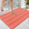 imageOLANLY Thick Bathroom Rugs 30x20 Extra Soft Absorbent Chenille Striped Bath Rugs Rubber Backing Machine Wash Dry Bath Mats for Bathroom Floor Tub and Shower Home Decor Accessories GreyCoral