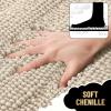 imageOLANLY Thick Bathroom Rugs 30x20 Extra Soft Absorbent Chenille Striped Bath Rugs Rubber Backing Machine Wash Dry Bath Mats for Bathroom Floor Tub and Shower Home Decor Accessories GreySand
