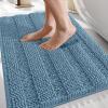 imageOLANLY Thick Bathroom Rugs 30x20 Extra Soft Absorbent Chenille Striped Bath Rugs Rubber Backing Machine Wash Dry Bath Mats for Bathroom Floor Tub and Shower Home Decor Accessories GreyAiry Blue