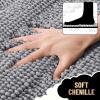 imageOLANLY Thick Bathroom Rugs 30x20 Extra Soft Absorbent Chenille Striped Bath Rugs Rubber Backing Machine Wash Dry Bath Mats for Bathroom Floor Tub and Shower Home Decor Accessories GreyGrey