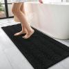 imageOLANLY Thick Bathroom Rugs 30x20 Extra Soft Absorbent Chenille Striped Bath Rugs Rubber Backing Machine Wash Dry Bath Mats for Bathroom Floor Tub and Shower Home Decor Accessories GreyBlack