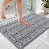 imageOLANLY Thick Bathroom Rugs 30x20 Extra Soft Absorbent Chenille Striped Bath Rugs Rubber Backing Machine Wash Dry Bath Mats for Bathroom Floor Tub and Shower Home Decor Accessories GreyGrey