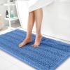 imageOLANLY Thick Bathroom Rugs 30x20 Extra Soft Absorbent Chenille Striped Bath Rugs Rubber Backing Machine Wash Dry Bath Mats for Bathroom Floor Tub and Shower Home Decor Accessories GreyCornflower Blue