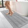 imageOLANLY Thick Bathroom Rugs 30x20 Extra Soft Absorbent Chenille Striped Bath Rugs Rubber Backing Machine Wash Dry Bath Mats for Bathroom Floor Tub and Shower Home Decor Accessories GreyLight Grey