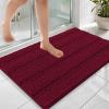 imageOLANLY Thick Bathroom Rugs 30x20 Extra Soft Absorbent Chenille Striped Bath Rugs Rubber Backing Machine Wash Dry Bath Mats for Bathroom Floor Tub and Shower Home Decor Accessories GreyBurgundy