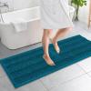 imageOLANLY Thick Bathroom Rugs 30x20 Extra Soft Absorbent Chenille Striped Bath Rugs Rubber Backing Machine Wash Dry Bath Mats for Bathroom Floor Tub and Shower Home Decor Accessories GreyPeacock Blue