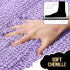 imageOLANLY Thick Bathroom Rugs 30x20 Extra Soft Absorbent Chenille Striped Bath Rugs Rubber Backing Machine Wash Dry Bath Mats for Bathroom Floor Tub and Shower Home Decor Accessories GreyLavender