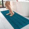 imageOLANLY Thick Bathroom Rugs 30x20 Extra Soft Absorbent Chenille Striped Bath Rugs Rubber Backing Machine Wash Dry Bath Mats for Bathroom Floor Tub and Shower Home Decor Accessories GreyPeacock Blue