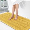 imageOLANLY Thick Bathroom Rugs 30x20 Extra Soft Absorbent Chenille Striped Bath Rugs Rubber Backing Machine Wash Dry Bath Mats for Bathroom Floor Tub and Shower Home Decor Accessories GreyYellow