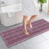 imageOLANLY Thick Bathroom Rugs 30x20 Extra Soft Absorbent Chenille Striped Bath Rugs Rubber Backing Machine Wash Dry Bath Mats for Bathroom Floor Tub and Shower Home Decor Accessories GreyDeep Plum