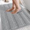 imageOLANLY Thick Bathroom Rugs 30x20 Extra Soft Absorbent Chenille Striped Bath Rugs Rubber Backing Machine Wash Dry Bath Mats for Bathroom Floor Tub and Shower Home Decor Accessories GreyLight Grey