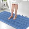 imageOLANLY Thick Bathroom Rugs 30x20 Extra Soft Absorbent Chenille Striped Bath Rugs Rubber Backing Machine Wash Dry Bath Mats for Bathroom Floor Tub and Shower Home Decor Accessories GreyCornflower Blue