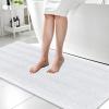 imageOLANLY Thick Bathroom Rugs 30x20 Extra Soft Absorbent Chenille Striped Bath Rugs Rubber Backing Machine Wash Dry Bath Mats for Bathroom Floor Tub and Shower Home Decor Accessories GreyWhite