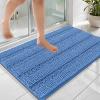 imageOLANLY Thick Bathroom Rugs 30x20 Extra Soft Absorbent Chenille Striped Bath Rugs Rubber Backing Machine Wash Dry Bath Mats for Bathroom Floor Tub and Shower Home Decor Accessories GreyCornflower Blue