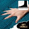 imageOLANLY Thick Bathroom Rugs 30x20 Extra Soft Absorbent Chenille Striped Bath Rugs Rubber Backing Machine Wash Dry Bath Mats for Bathroom Floor Tub and Shower Home Decor Accessories GreyPeacock Blue