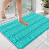 imageOLANLY Thick Bathroom Rugs 30x20 Extra Soft Absorbent Chenille Striped Bath Rugs Rubber Backing Machine Wash Dry Bath Mats for Bathroom Floor Tub and Shower Home Decor Accessories GreyTeal