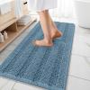 imageOLANLY Thick Bathroom Rugs 30x20 Extra Soft Absorbent Chenille Striped Bath Rugs Rubber Backing Machine Wash Dry Bath Mats for Bathroom Floor Tub and Shower Home Decor Accessories GreyAiry Blue