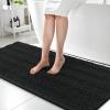 imageOLANLY Thick Bathroom Rugs 30x20 Extra Soft Absorbent Chenille Striped Bath Rugs Rubber Backing Machine Wash Dry Bath Mats for Bathroom Floor Tub and Shower Home Decor Accessories GreyBlack