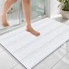imageOLANLY Thick Bathroom Rugs 30x20 Extra Soft Absorbent Chenille Striped Bath Rugs Rubber Backing Machine Wash Dry Bath Mats for Bathroom Floor Tub and Shower Home Decor Accessories GreyWhite