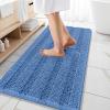 imageOLANLY Thick Bathroom Rugs 30x20 Extra Soft Absorbent Chenille Striped Bath Rugs Rubber Backing Machine Wash Dry Bath Mats for Bathroom Floor Tub and Shower Home Decor Accessories GreyCornflower Blue