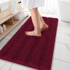imageOLANLY Thick Bathroom Rugs 30x20 Extra Soft Absorbent Chenille Striped Bath Rugs Rubber Backing Machine Wash Dry Bath Mats for Bathroom Floor Tub and Shower Home Decor Accessories GreyBurgundy