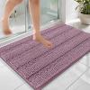 imageOLANLY Thick Bathroom Rugs 30x20 Extra Soft Absorbent Chenille Striped Bath Rugs Rubber Backing Machine Wash Dry Bath Mats for Bathroom Floor Tub and Shower Home Decor Accessories GreyDeep Plum