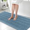 imageOLANLY Thick Bathroom Rugs 30x20 Extra Soft Absorbent Chenille Striped Bath Rugs Rubber Backing Machine Wash Dry Bath Mats for Bathroom Floor Tub and Shower Home Decor Accessories GreyAiry Blue