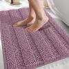 imageOLANLY Thick Bathroom Rugs 30x20 Extra Soft Absorbent Chenille Striped Bath Rugs Rubber Backing Machine Wash Dry Bath Mats for Bathroom Floor Tub and Shower Home Decor Accessories GreyDeep Plum