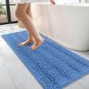 imageOLANLY Thick Bathroom Rugs 30x20 Extra Soft Absorbent Chenille Striped Bath Rugs Rubber Backing Machine Wash Dry Bath Mats for Bathroom Floor Tub and Shower Home Decor Accessories GreyCornflower Blue