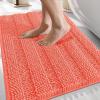 imageOLANLY Thick Bathroom Rugs 30x20 Extra Soft Absorbent Chenille Striped Bath Rugs Rubber Backing Machine Wash Dry Bath Mats for Bathroom Floor Tub and Shower Home Decor Accessories GreyCoral