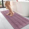 imageOLANLY Thick Bathroom Rugs 30x20 Extra Soft Absorbent Chenille Striped Bath Rugs Rubber Backing Machine Wash Dry Bath Mats for Bathroom Floor Tub and Shower Home Decor Accessories GreyDeep Plum