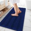 imageOLANLY Thick Bathroom Rugs 30x20 Extra Soft Absorbent Chenille Striped Bath Rugs Rubber Backing Machine Wash Dry Bath Mats for Bathroom Floor Tub and Shower Home Decor Accessories GreyNavy