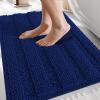 imageOLANLY Thick Bathroom Rugs 30x20 Extra Soft Absorbent Chenille Striped Bath Rugs Rubber Backing Machine Wash Dry Bath Mats for Bathroom Floor Tub and Shower Home Decor Accessories GreyNavy