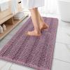 imageOLANLY Thick Bathroom Rugs 30x20 Extra Soft Absorbent Chenille Striped Bath Rugs Rubber Backing Machine Wash Dry Bath Mats for Bathroom Floor Tub and Shower Home Decor Accessories GreyDeep Plum