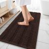 imageOLANLY Thick Bathroom Rugs 30x20 Extra Soft Absorbent Chenille Striped Bath Rugs Rubber Backing Machine Wash Dry Bath Mats for Bathroom Floor Tub and Shower Home Decor Accessories GreyBrown