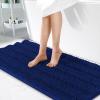 imageOLANLY Thick Bathroom Rugs 30x20 Extra Soft Absorbent Chenille Striped Bath Rugs Rubber Backing Machine Wash Dry Bath Mats for Bathroom Floor Tub and Shower Home Decor Accessories GreyNavy